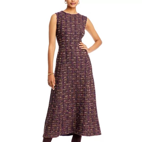 Misook Burgundy Tweed Sleeveless Fit & Flare Midi Dress - Picture 2 of 8